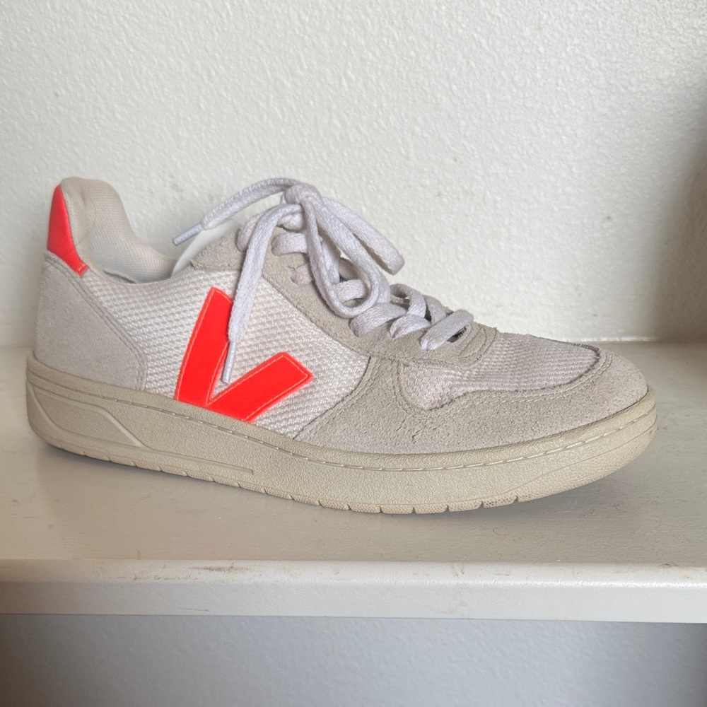 Veja White Sneakers with Neon Orange Detail